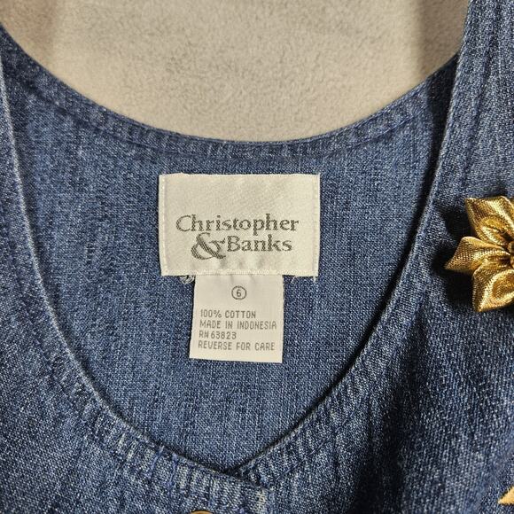 Vintage Denim Dress Womens 6 Nature Bear Cabin Embroidered Novelty Cottagecore - Picture 8 of 16